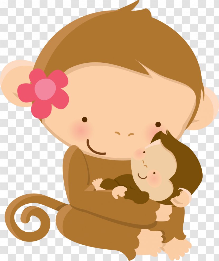 Infant Clip Art Mother Ape Child - Drawing Transparent PNG