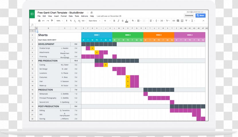 Gantt Chart Microsoft Excel Template Schedule - Spreadsheet Transparent PNG