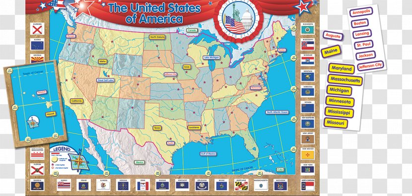 United States Of America World Map Bulletin Boards Scale - Geography Landforms And Bodies Water Transparent PNG