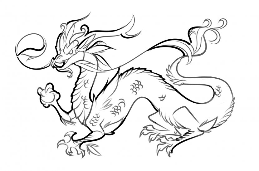 Drawing Chinese Dragon New Year Clip Art - Japanese Line Transparent PNG