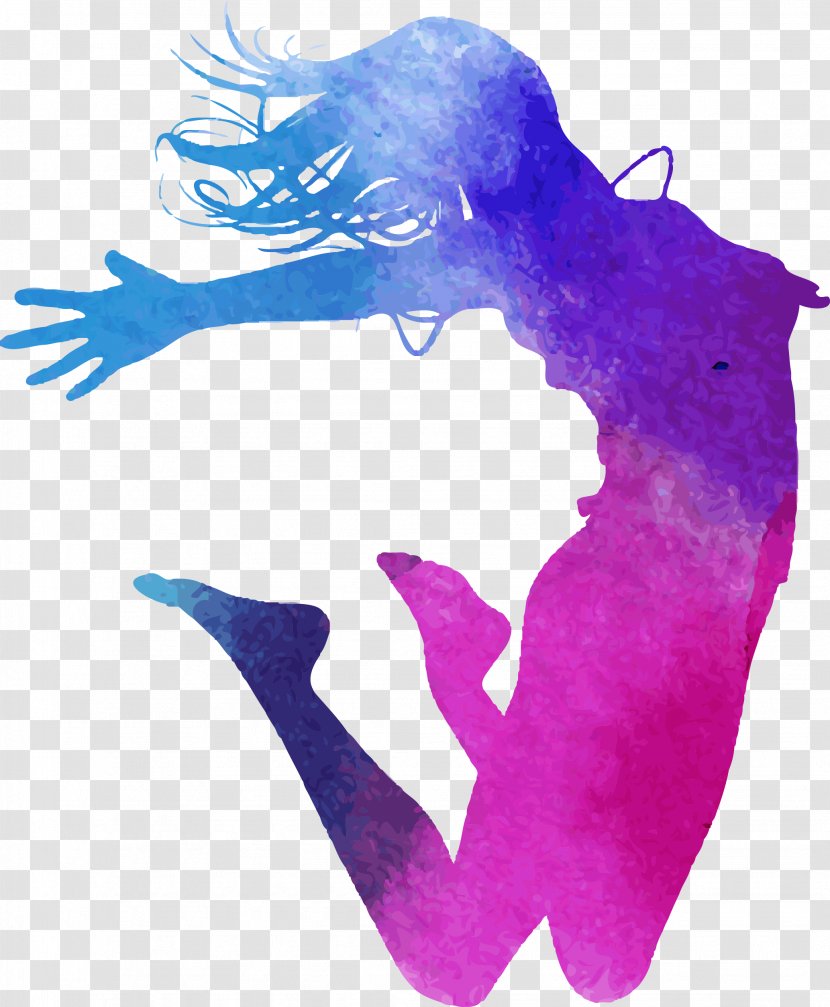 Dance Watercolor Painting Royalty-free Illustration - Violet - Color Ink Silhouette Jumping Transparent PNG