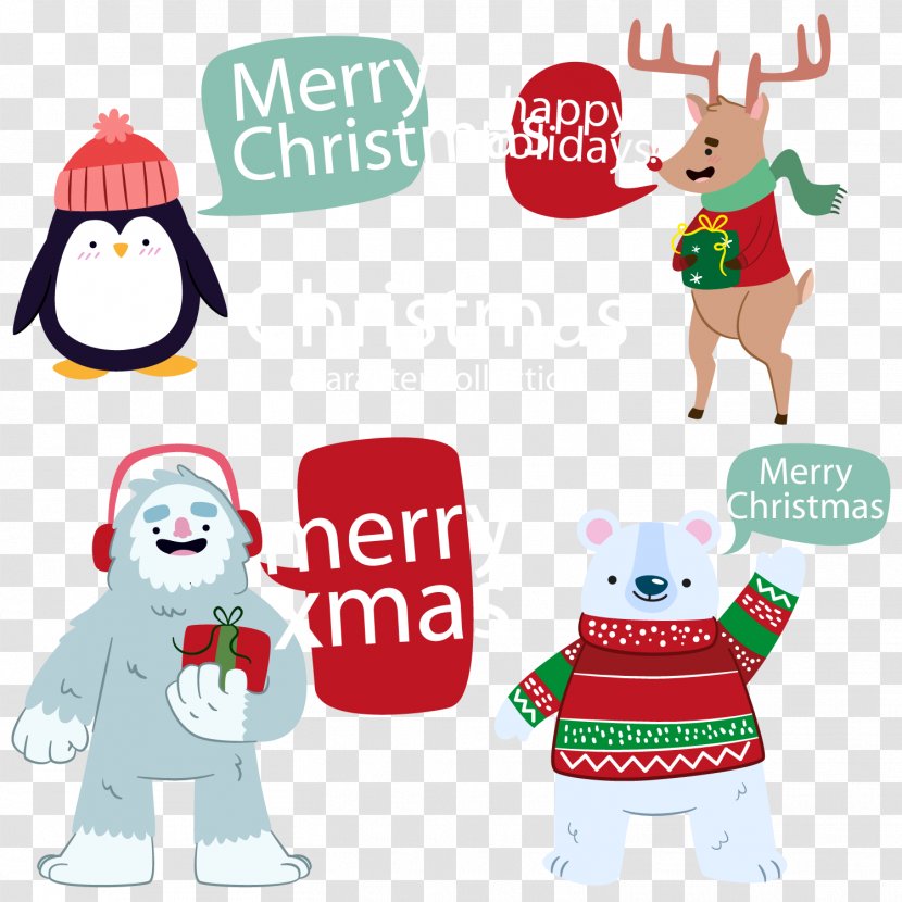 Polar Bear Christmas Clip Art - Holiday - Hand-painted Vector Elements Transparent PNG
