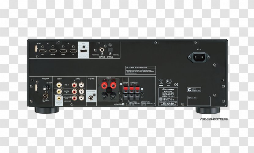 AV Receiver Pioneer VSX-329-K Home Theater Systems 5.1 Surround Sound HDMI - Radio - Corporation Transparent PNG