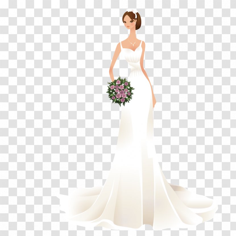 Contemporary Western Wedding Dress Bride - Tree - The Wore A Holding Flower Transparent PNG