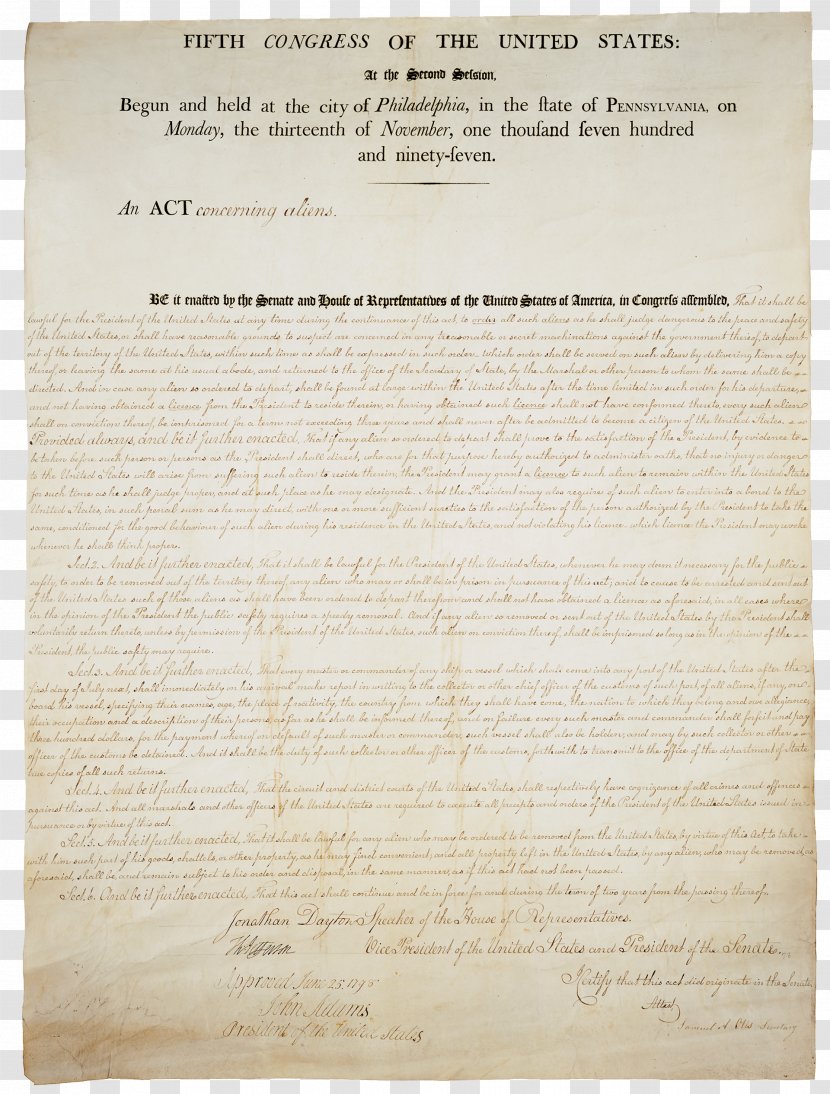 United States Alien And Sedition Acts Act Of 1918 - Federalist Era Transparent PNG