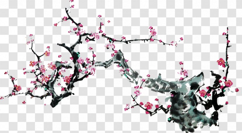 Ink Wash Painting Plum Blossom Japanese Illustrator - Petal - Design Transparent PNG