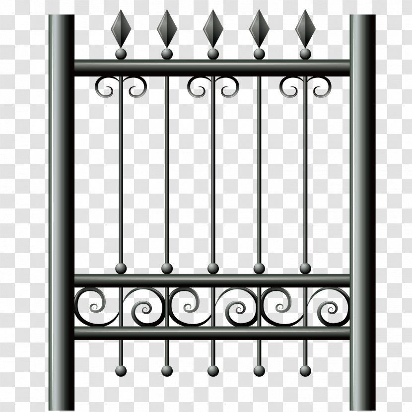 Fence Iron Railing Clip Art - Monochrome - Black Fine Bar Transparent PNG