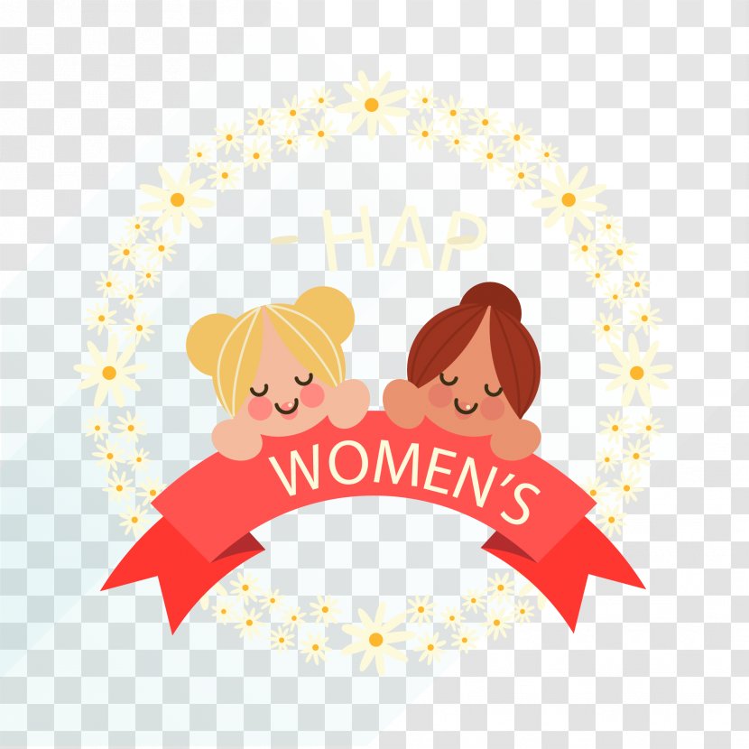 Euclidean Vector - Watercolor - Wreath And Two Girls Women's Day Transparent PNG