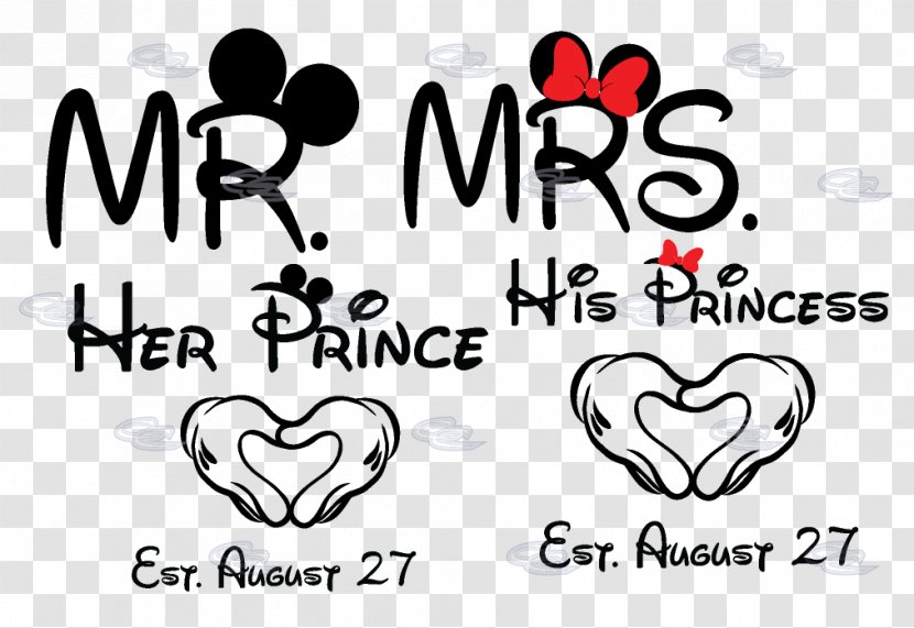 Minnie Mouse Mickey T-shirt Disney Princess The Walt Company - Silhouette - Heart-shaped Bride And Groom Wedding Shoots Transparent PNG