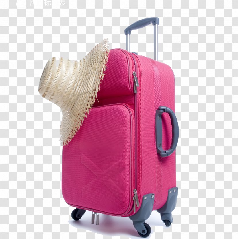 Air Travel Agent Suitcase Baggage - Silhouette - Pink Straw Hat And Transparent PNG