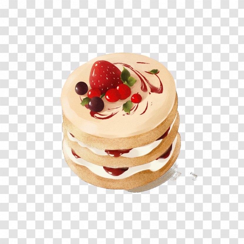 Strawberry Cream Cake Aedmaasikas - Buttercream - Hand-painted Cartoon Transparent PNG