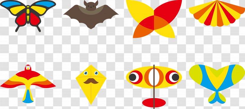 Kite Clip Art - Moths And Butterflies - 8 Colorful Vector Transparent PNG