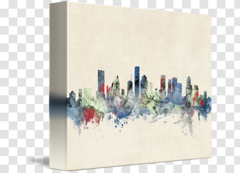Watercolor Painting Canvas Print Art - Houston Skyline Transparent PNG