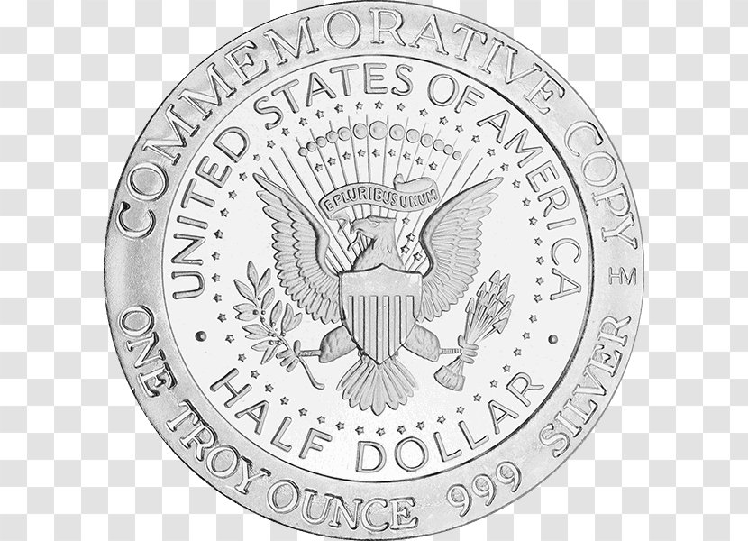 Coin Line Art White Font - Walking Liberty Half Dollar Transparent PNG