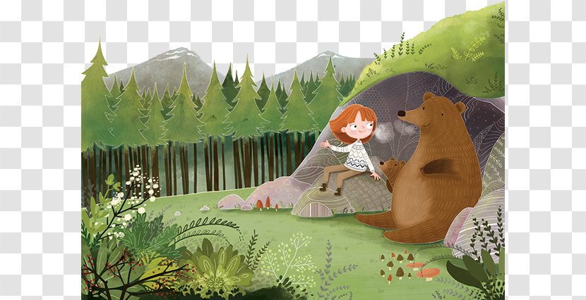 Drawing Book Illustration - Cartoon - Bear In Chat With Girls Transparent PNG