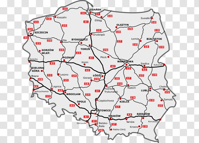 Highways In Poland Road Controlled-access Highway Two-lane Expressway - Map Transparent PNG