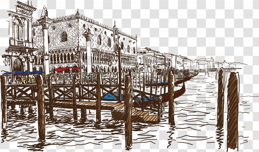 Venice Drawing Euclidean Vector Pen Sketch - Bay Town Transparent PNG
