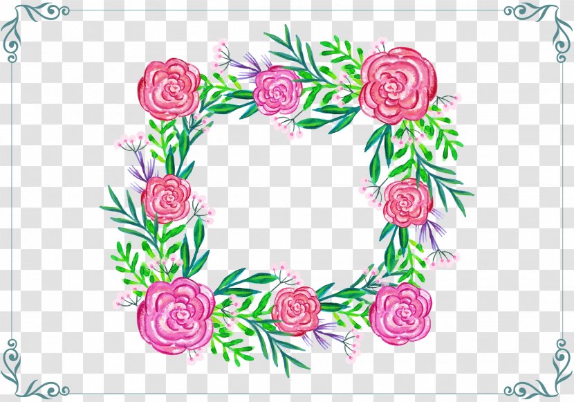 Floral Design Template - Flora - Pink Rose Watercolor Frame Transparent PNG