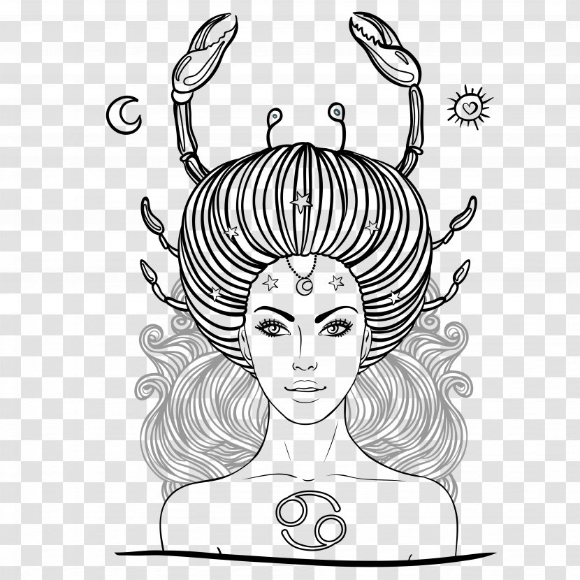 Zodiac Cancer Astrological Sign Coloring Book Drawing - Silhouette - Aries Transparent PNG