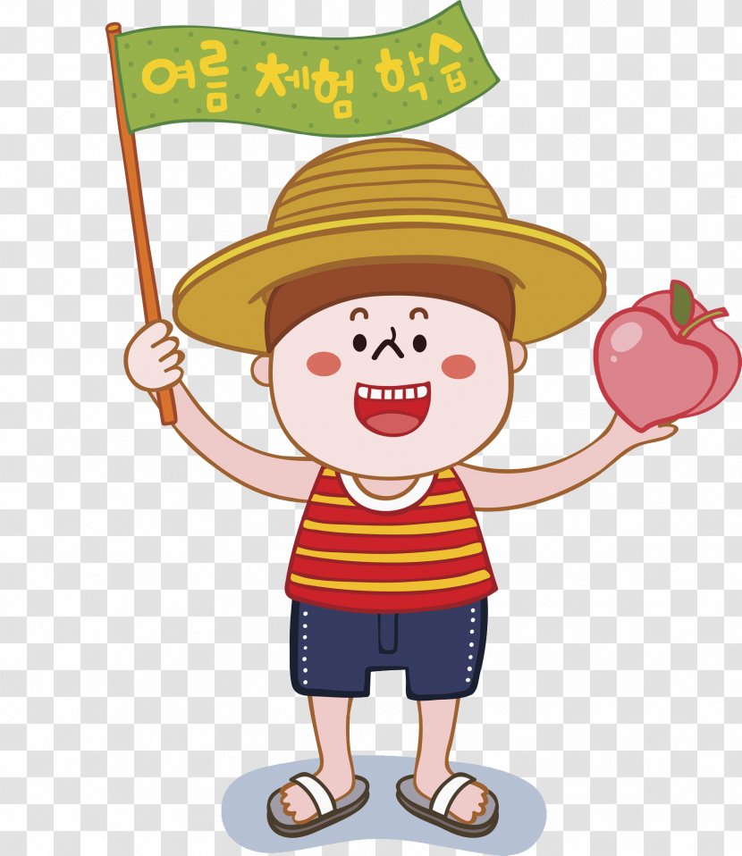 Straw Hat - Child - A Boy With For Flag Transparent PNG