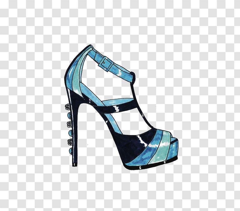 Sandal High-heeled Footwear Shoe Blue Drawing - High Heels Transparent PNG