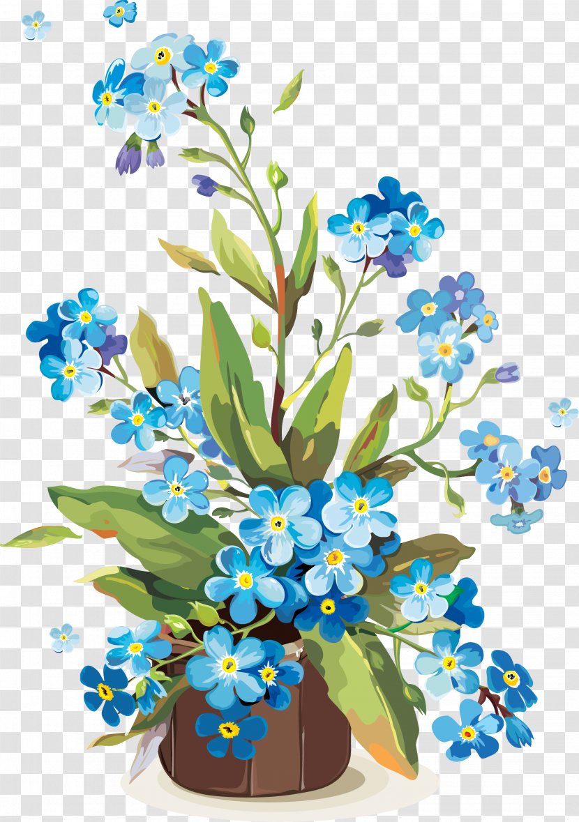 Flower Gouache Watercolor Painting Clip Art - Blue Flowers Transparent PNG