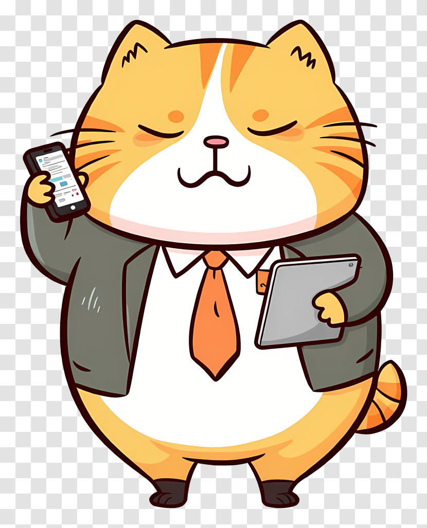Corporate Cat Boss With Phone And Tablet Transparent PNG