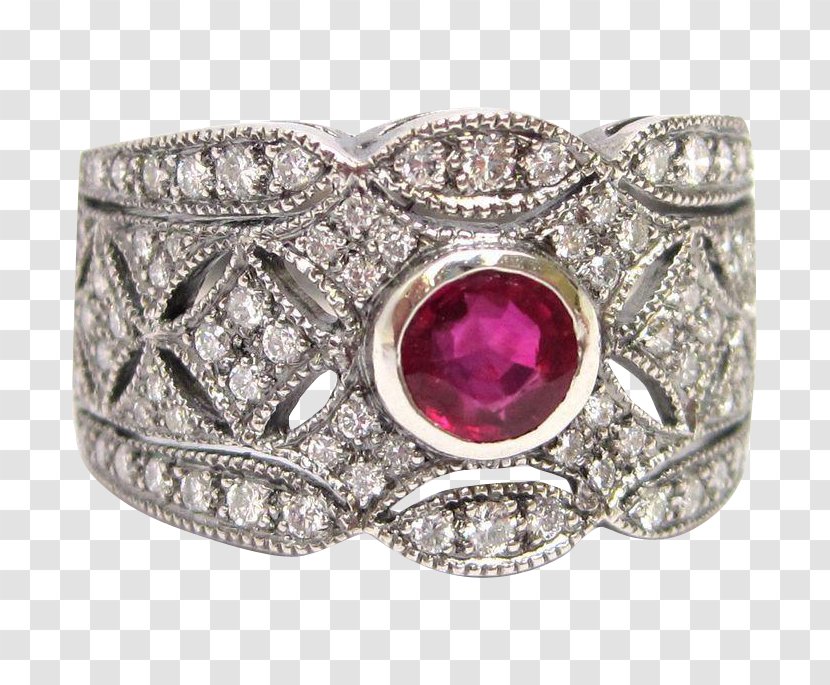 Ruby Engagement Ring Silver Diamond - Jewellery Transparent PNG