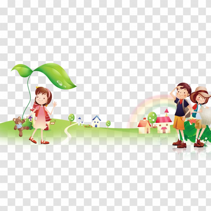 Cartoon Brochure School Illustration - Green - Leaf Transparent PNG