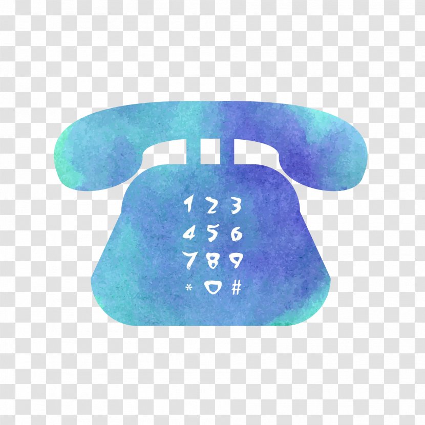 Telephone Watercolor Painting Mobile Phone Icon - Electric Blue - Hand Transparent PNG