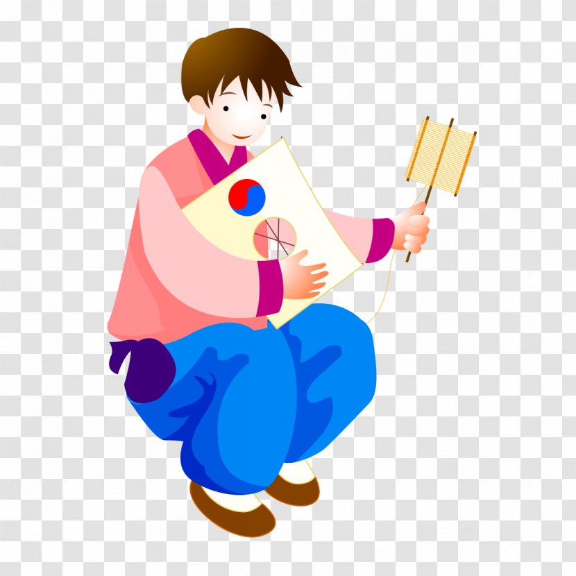 Clip Art - Watercolor - Boy Flying A Kite Transparent PNG