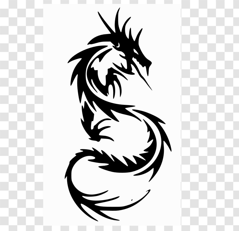 White Dragon Tattoo Chinese Clip Art - Monochrome - Silhouette Transparent PNG