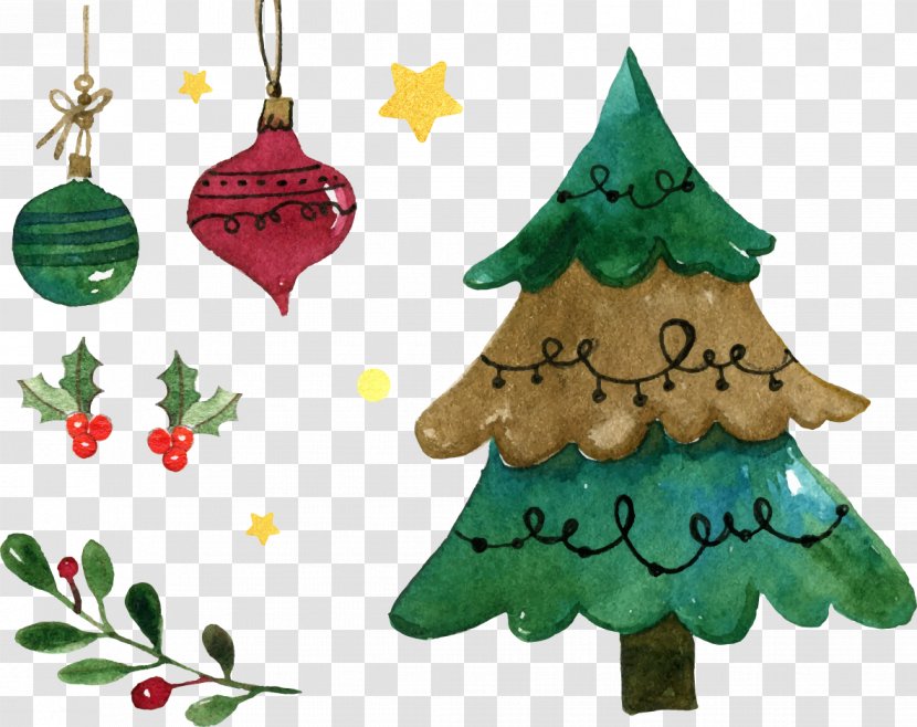 Christmas Tree Watercolor Painting Ornament - Vector Hand-painted Decoration Transparent PNG
