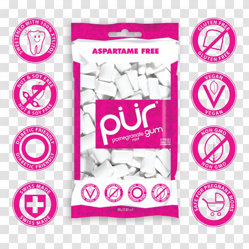 Chewing Gum Peppermint PÜR Sugar Substitute Transparent PNG