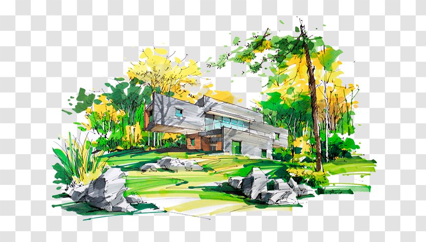 Watercolor Painting Architecture Marker Pen - Building Transparent PNG