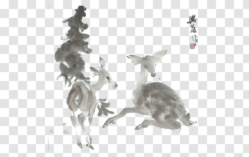 Reindeer Ink Wash Painting - Tail - Deer Transparent PNG