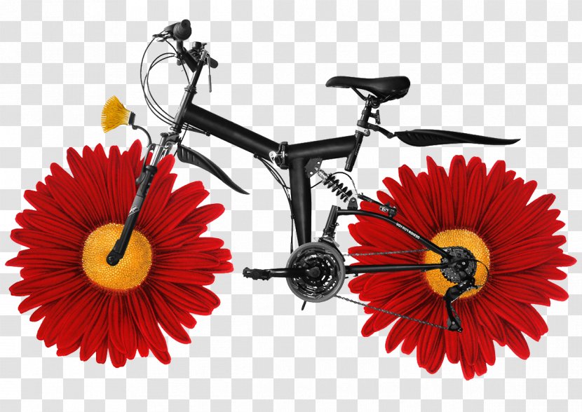 Bicycle Collage Cycling Drawing Illustration - Creative Flowers Tire Bike Transparent PNG