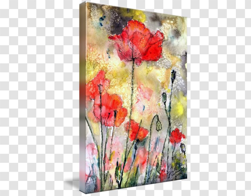 Floral Design Watercolor Painting Poppy Art Gallery Wrap - Modern - Ink Transparent PNG