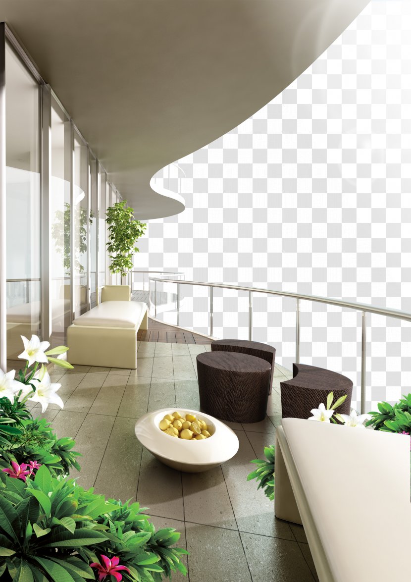 Balcony Handrail Stairs House Plan Deck - Living Room - Curved Real Estate Transparent PNG