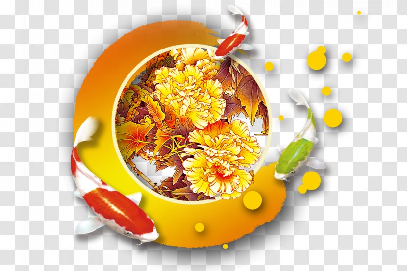 Koi China Poster - Yellow Peony Transparent PNG