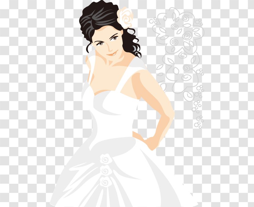 Bride Contemporary Western Wedding Dress White - Flower - Hand-painted Pattern Transparent PNG