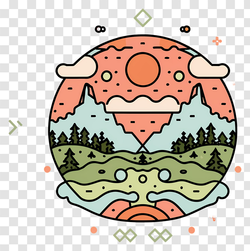 Landscape - Colorful Mountain Landscape With Sun And Trees Transparent PNG