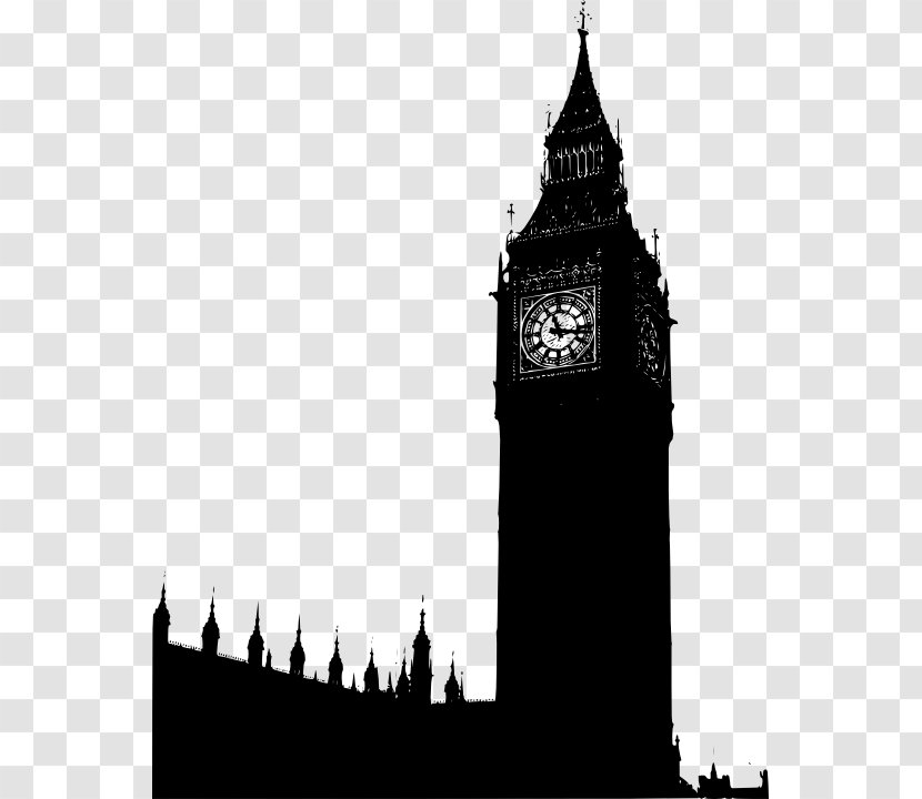 Big Ben Palace Of Westminster Clock Tower Clip Art - Monochrome Transparent PNG