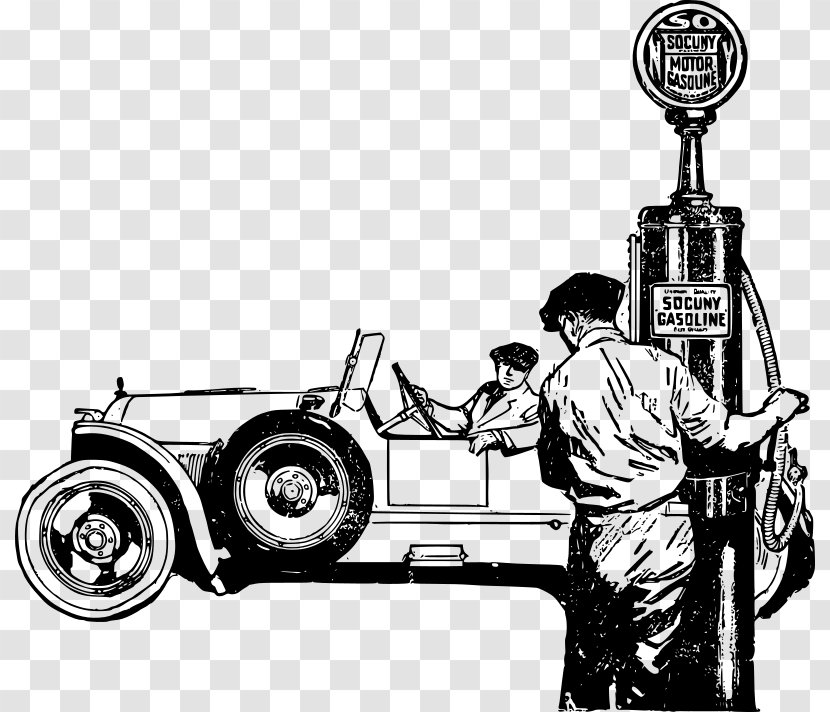 Classic Car Gasoline Clip Art - Filling Station - Old Time Transparent PNG