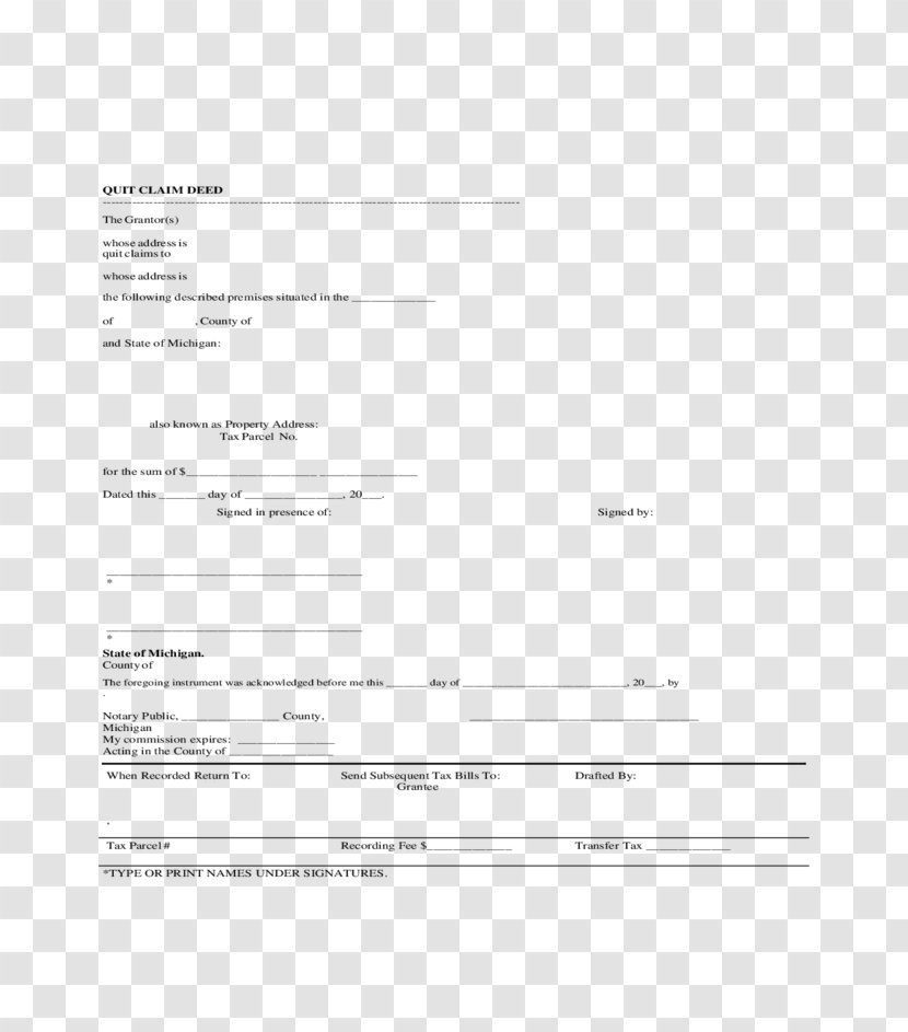 Document Quitclaim Deed Form Notary Transparent PNG