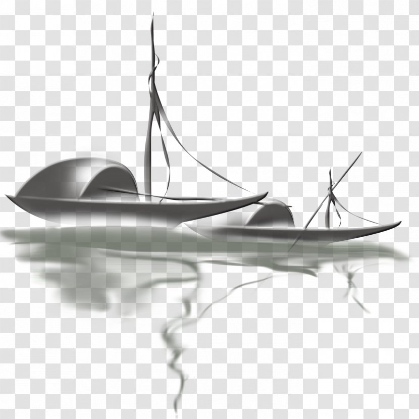 Boat - Fishing Vessel - Black And White Transparent PNG