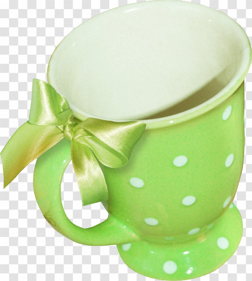 Green Coffee Cup - Saucer - Ribbons Decorative Glass Transparent PNG