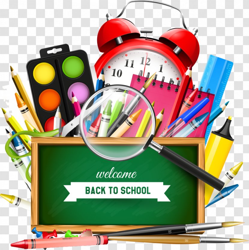 School Supplies Photography Illustration - Vecteur - Vector Blackboard Alarm Clock Transparent PNG