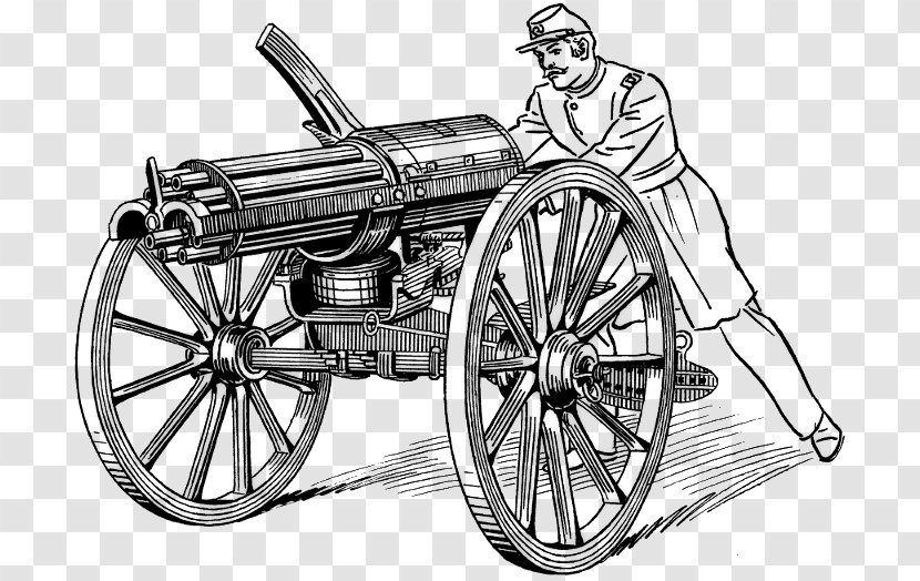 Gatling Gun M197 Electric Cannon Artillery Firearm Drawing - Black And White Transparent PNG