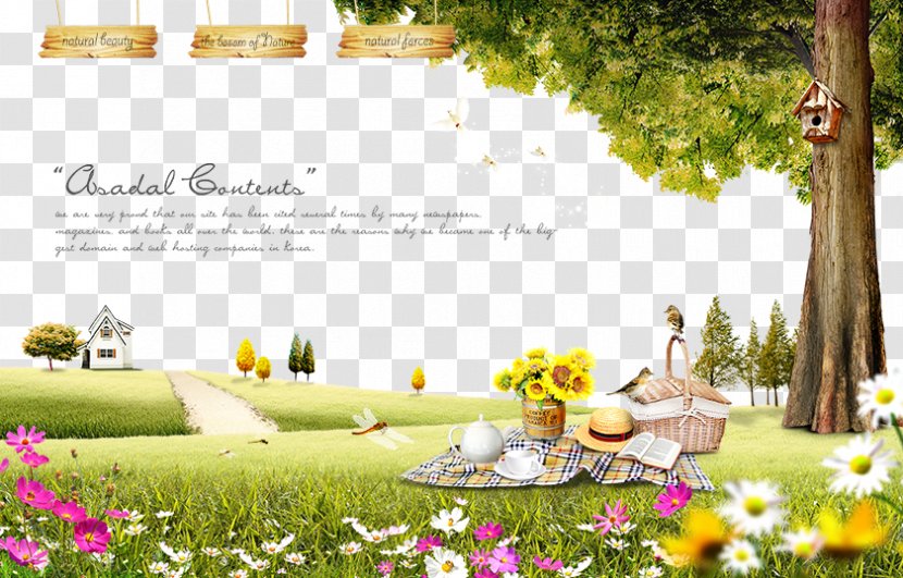 Picnic Fukei Illustration - Yellow - Straw Hats And Baskets On The Grass Transparent PNG